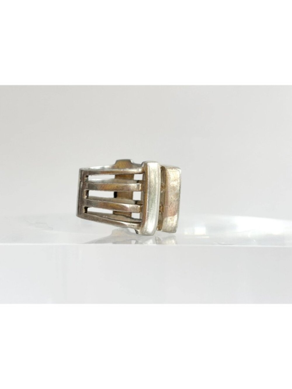 Porcelain Floral Painted Tilework Chunky Sterling Silver 925 Vintage Ring - sz 5 - Picture 5 of 16